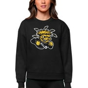 Women's Antigua Black Wichita State Shockers Victory Crewneck Pullover Sweatshirt
